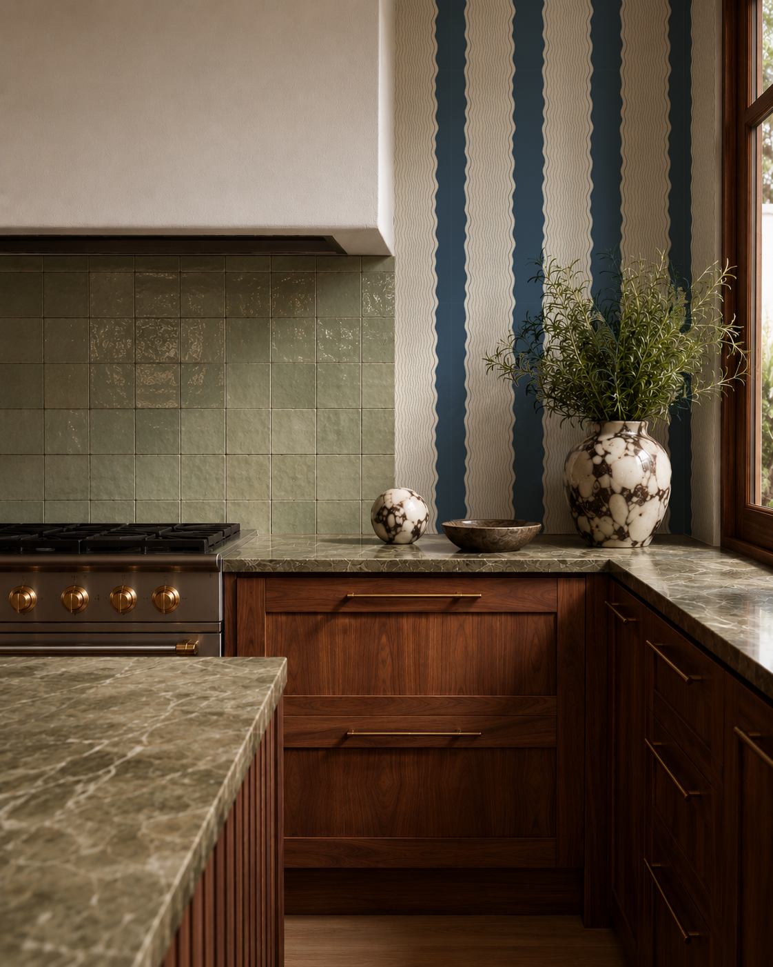 Rio Ripple Wallpaper, beige and navy