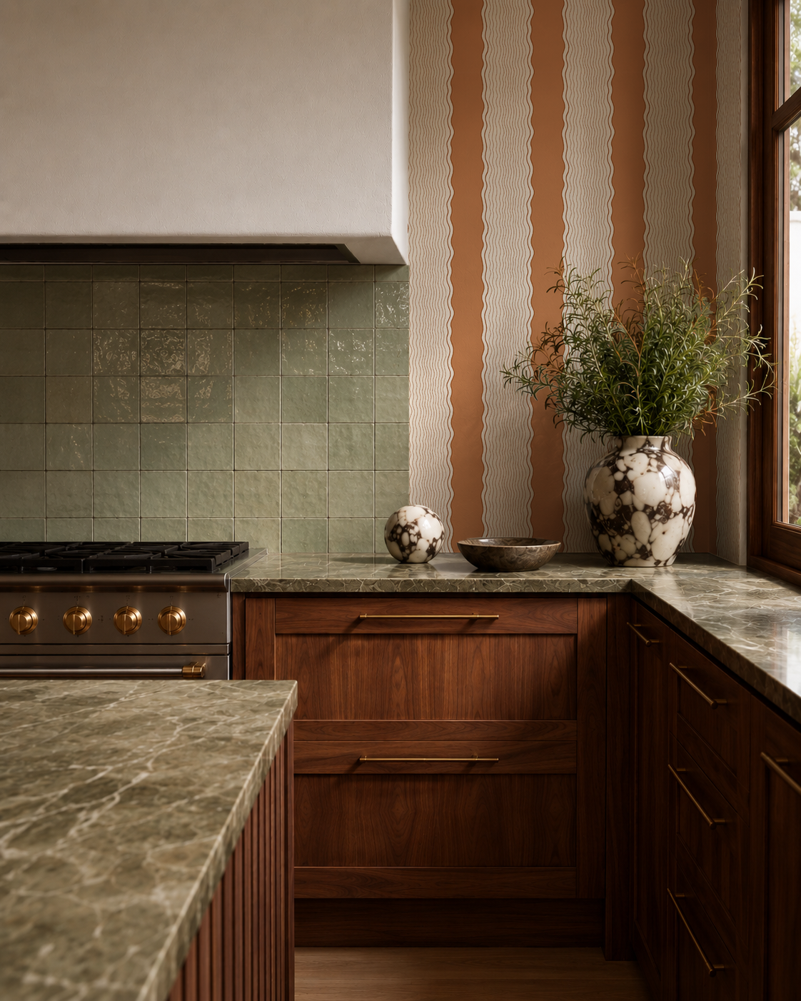Rio Ripple Wallpaper, beige and orange creamsicle