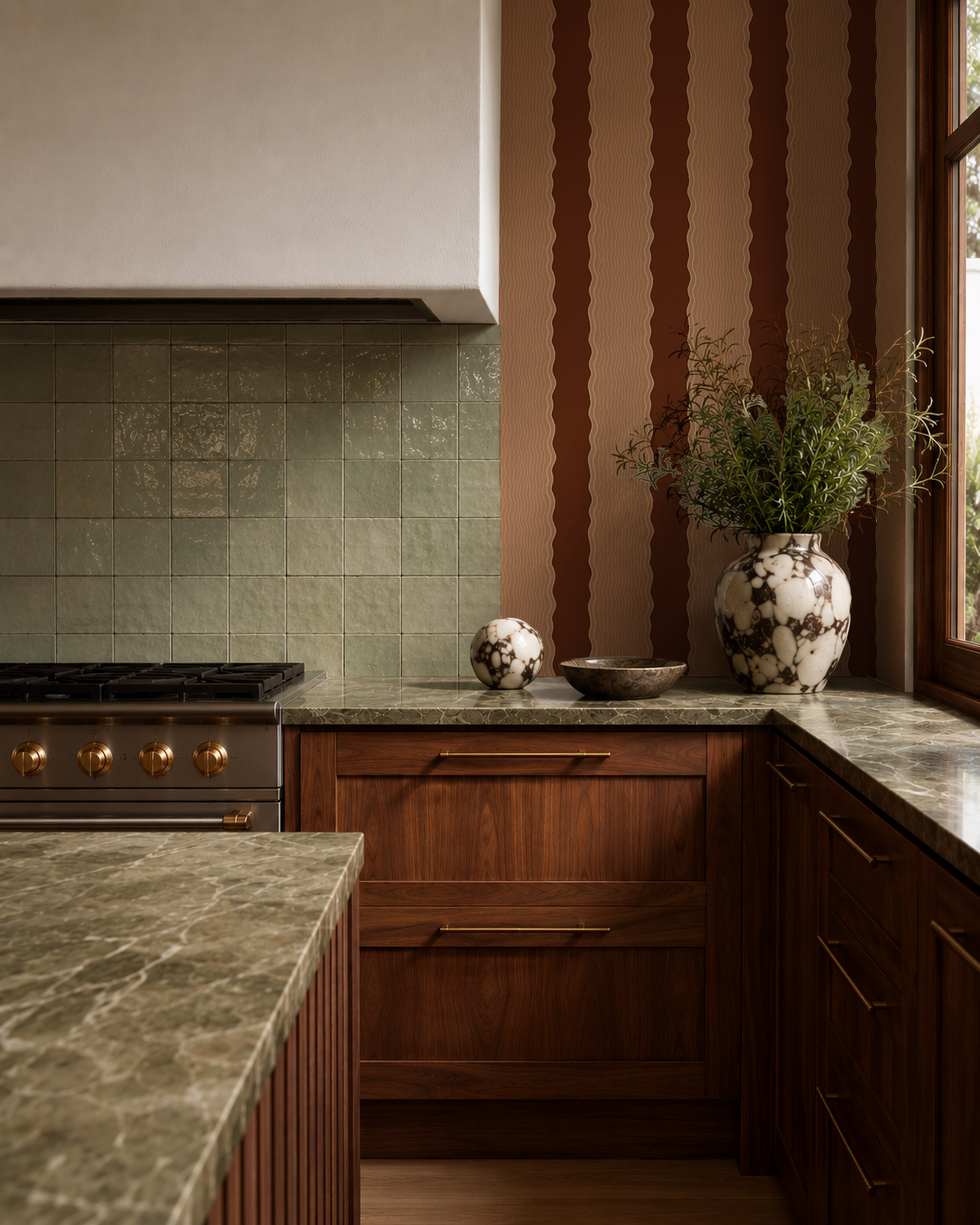 Rio Ripple Wallpaper, chocolate and terra cotta