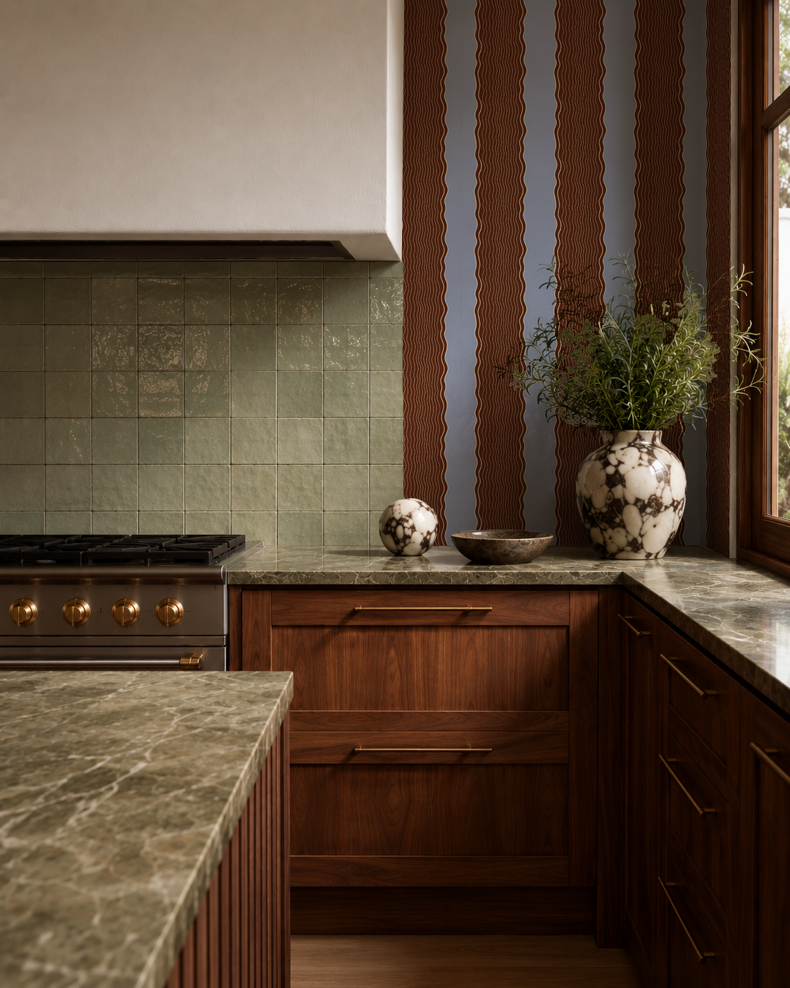 Rio Ripple Wallpaper, french blue and chocolate