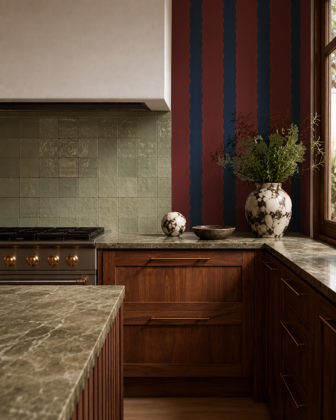 Rio Ripple Wallpaper, navy and fig