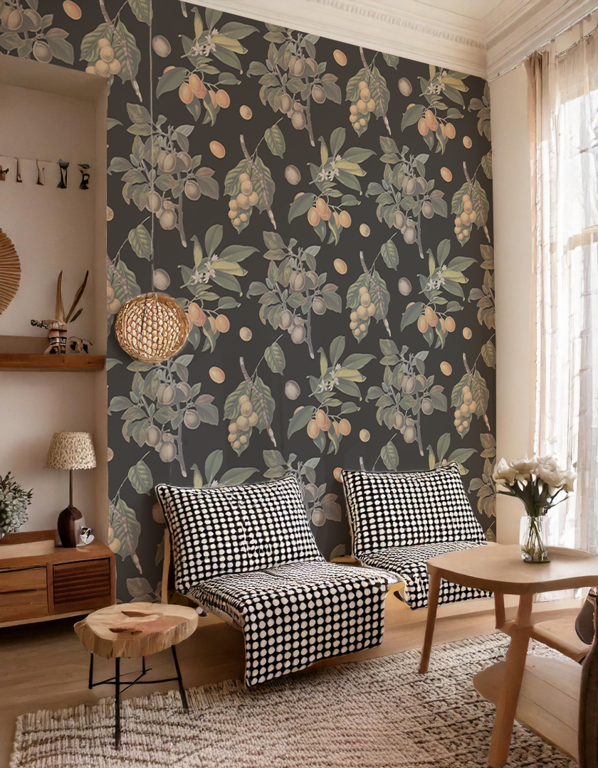 Muted Vintage Orchard, charcoal