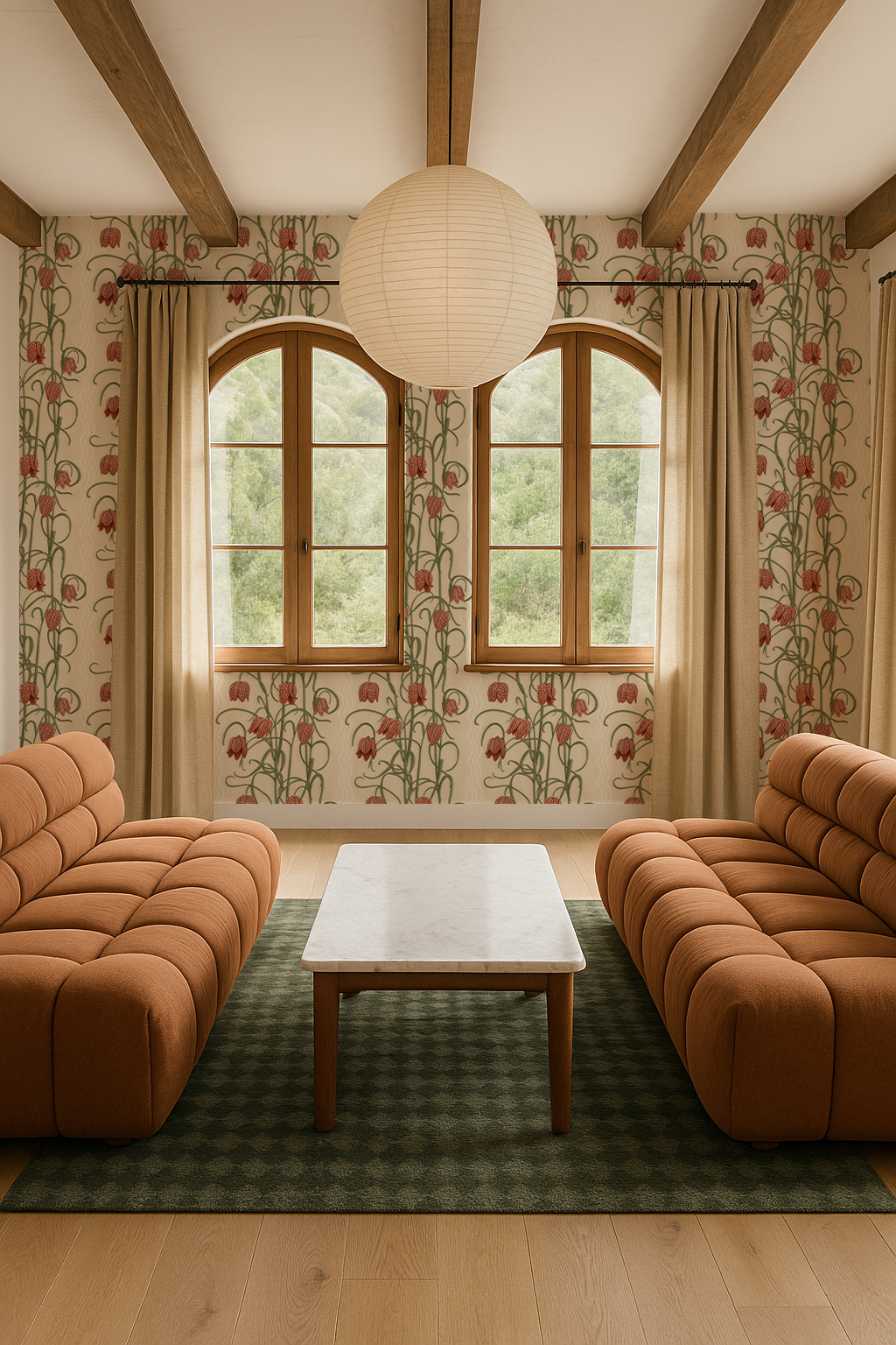 Campanas Wallpaper, neutral and burnt orange