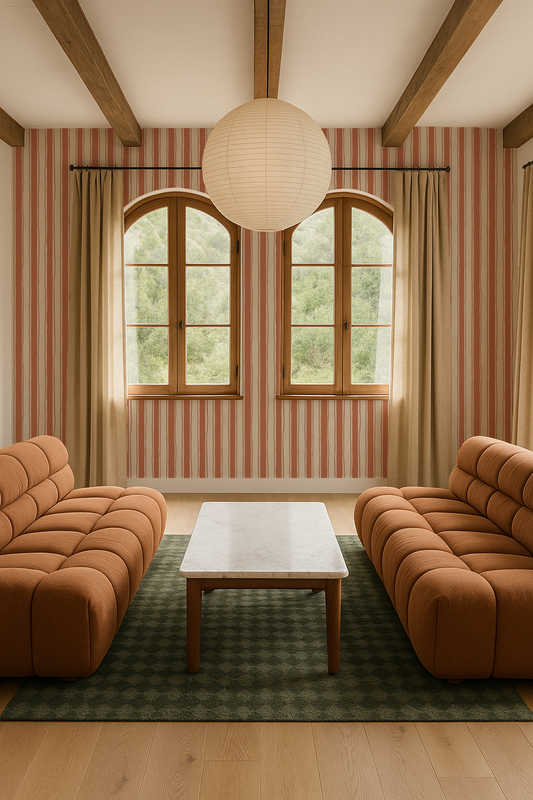 Riviera Stripe Wallpaper, off-white and rust