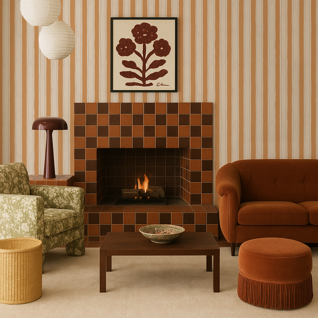 Riviera Stripe Wallpaper, off-white and orange creamsicle