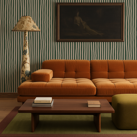 Dolce Stripe Wallpaper, green and beige