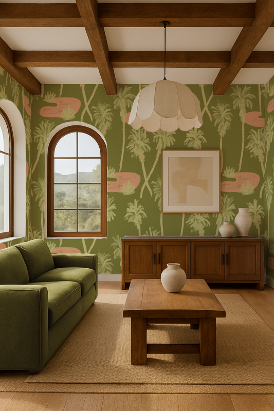 Palm Oasis Wallpaper, olive green