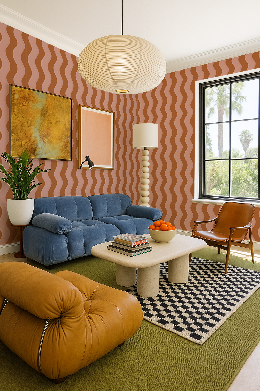 Ziggy Stripe Wallpaper, orange and pink