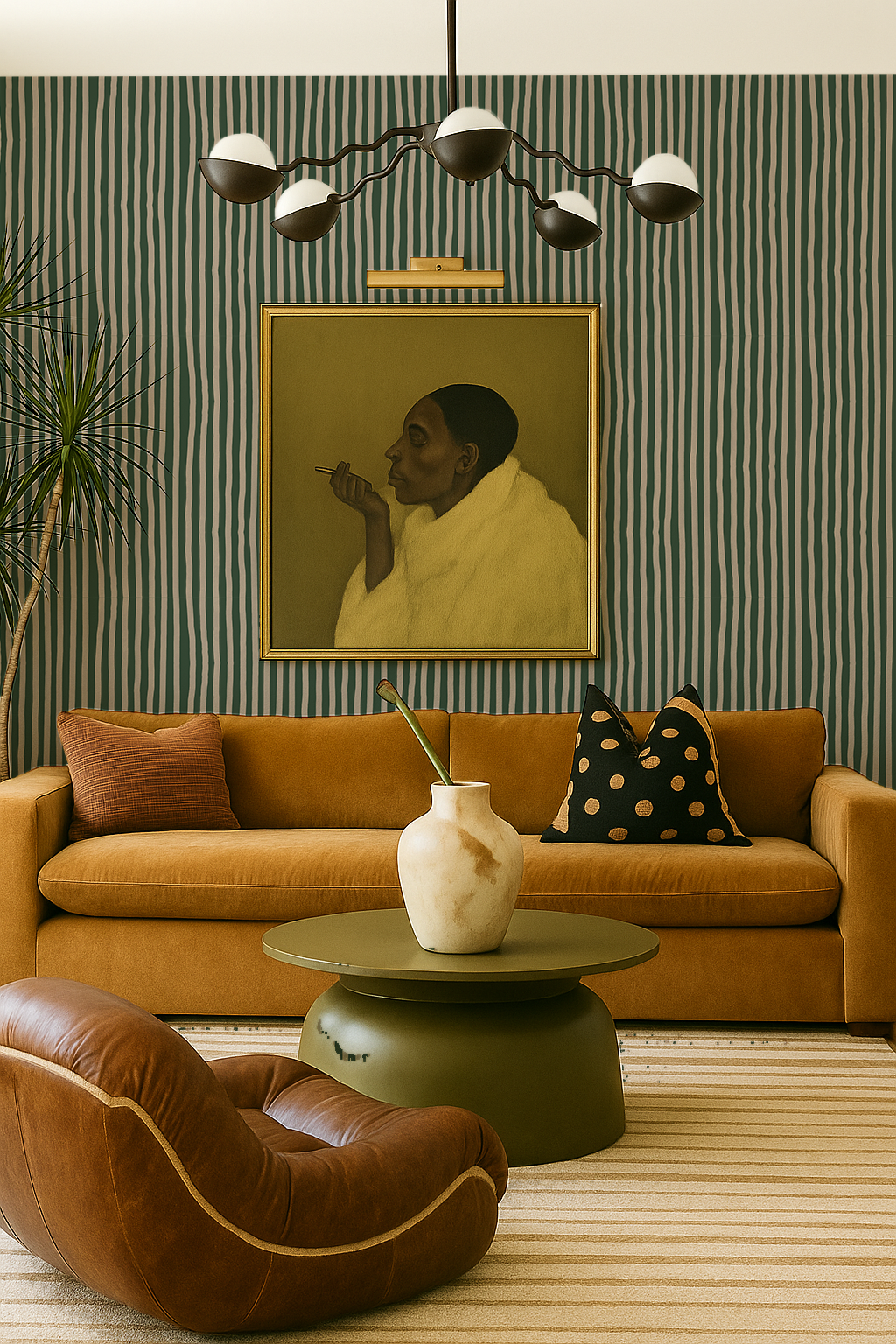 Dolce Stripe Wallpaper, green and beige