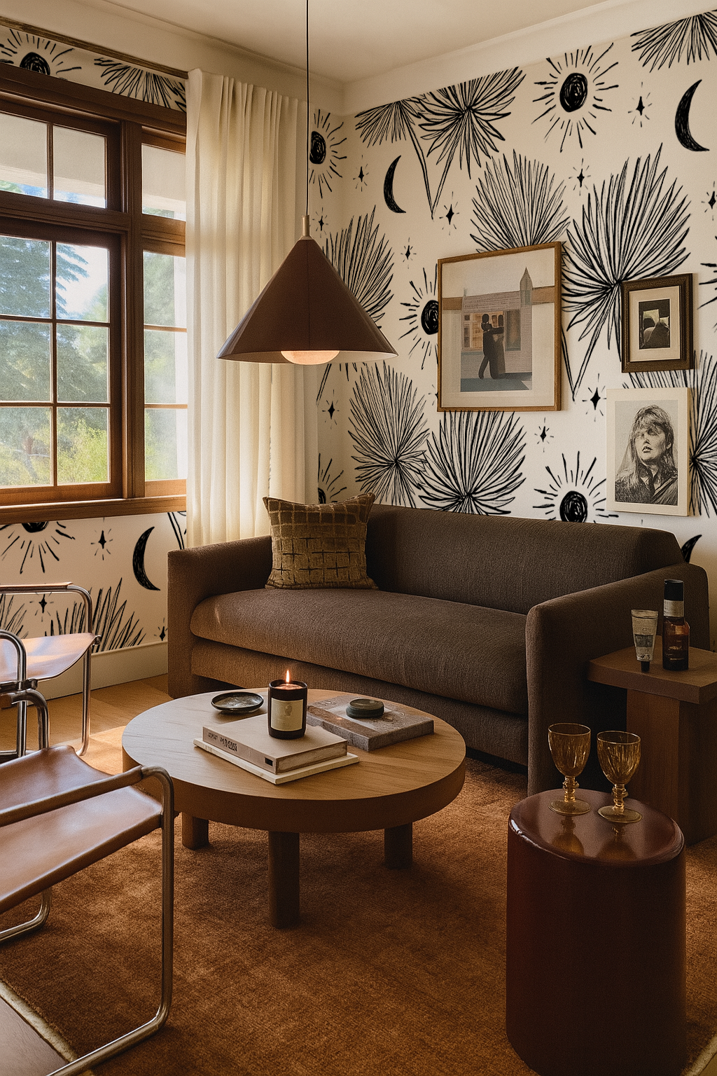 Night Palm Wallpaper, white and black