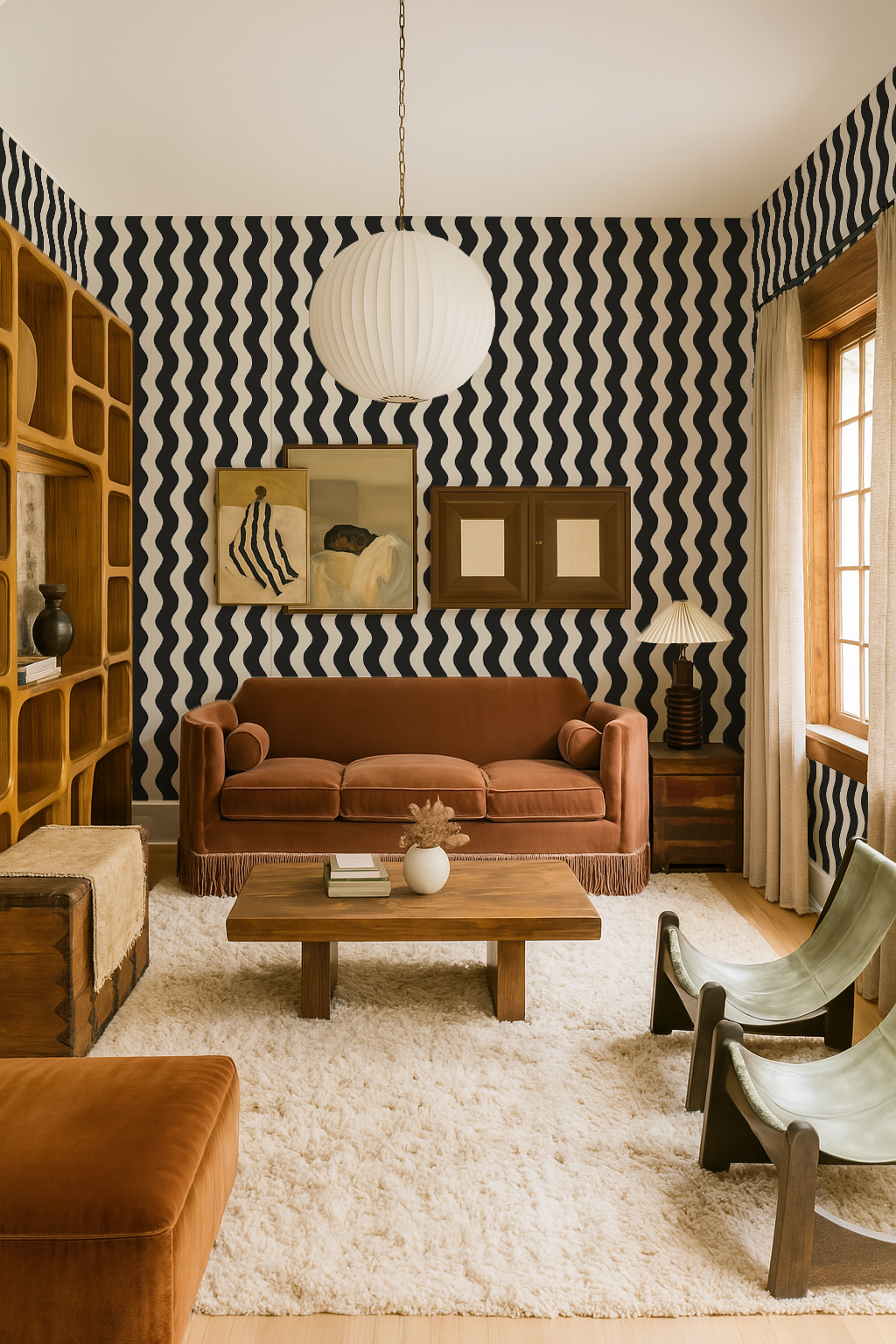 Ziggy Stripe Wallpaper, white and black