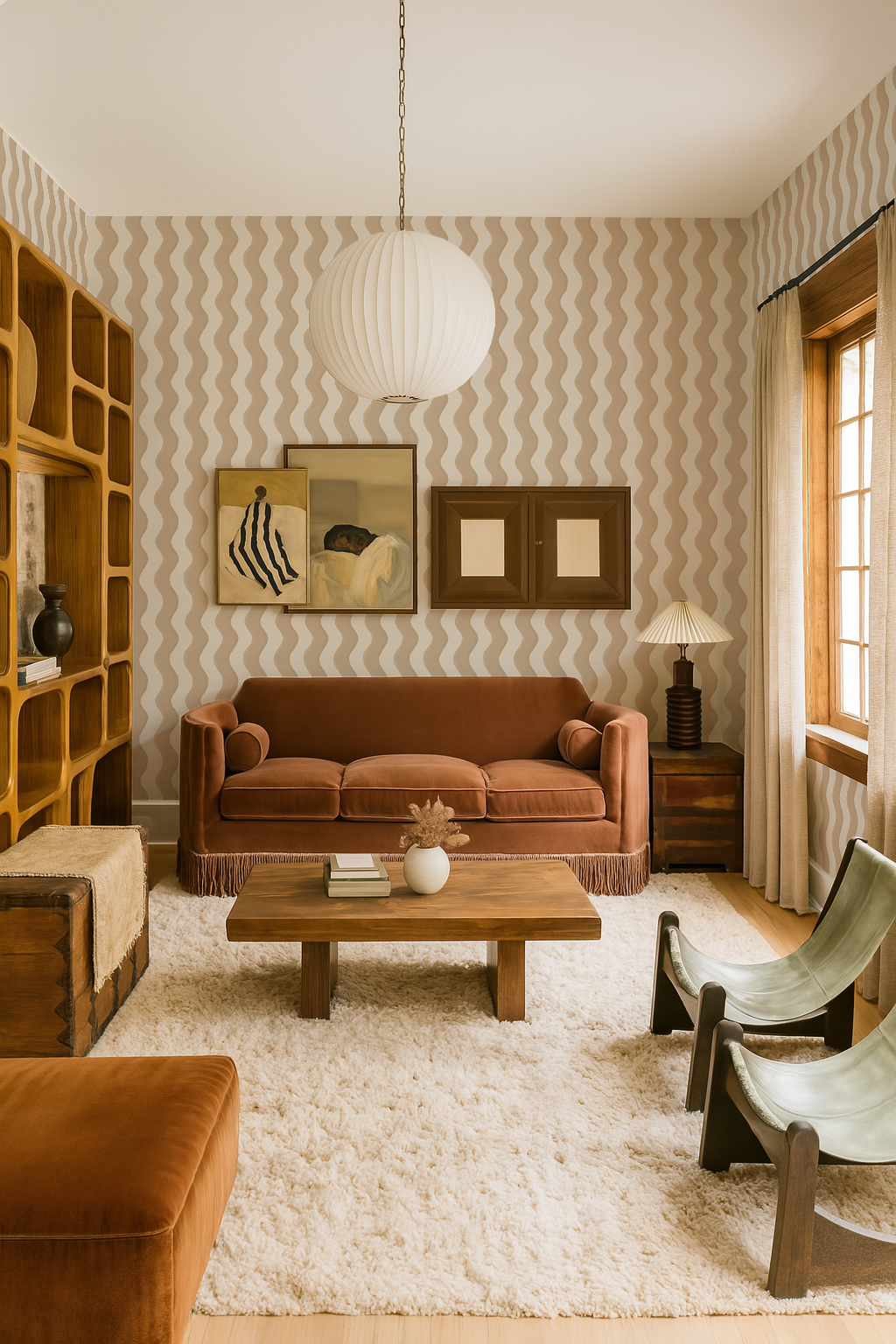 Ziggy Stripe Wallpaper, white and tan