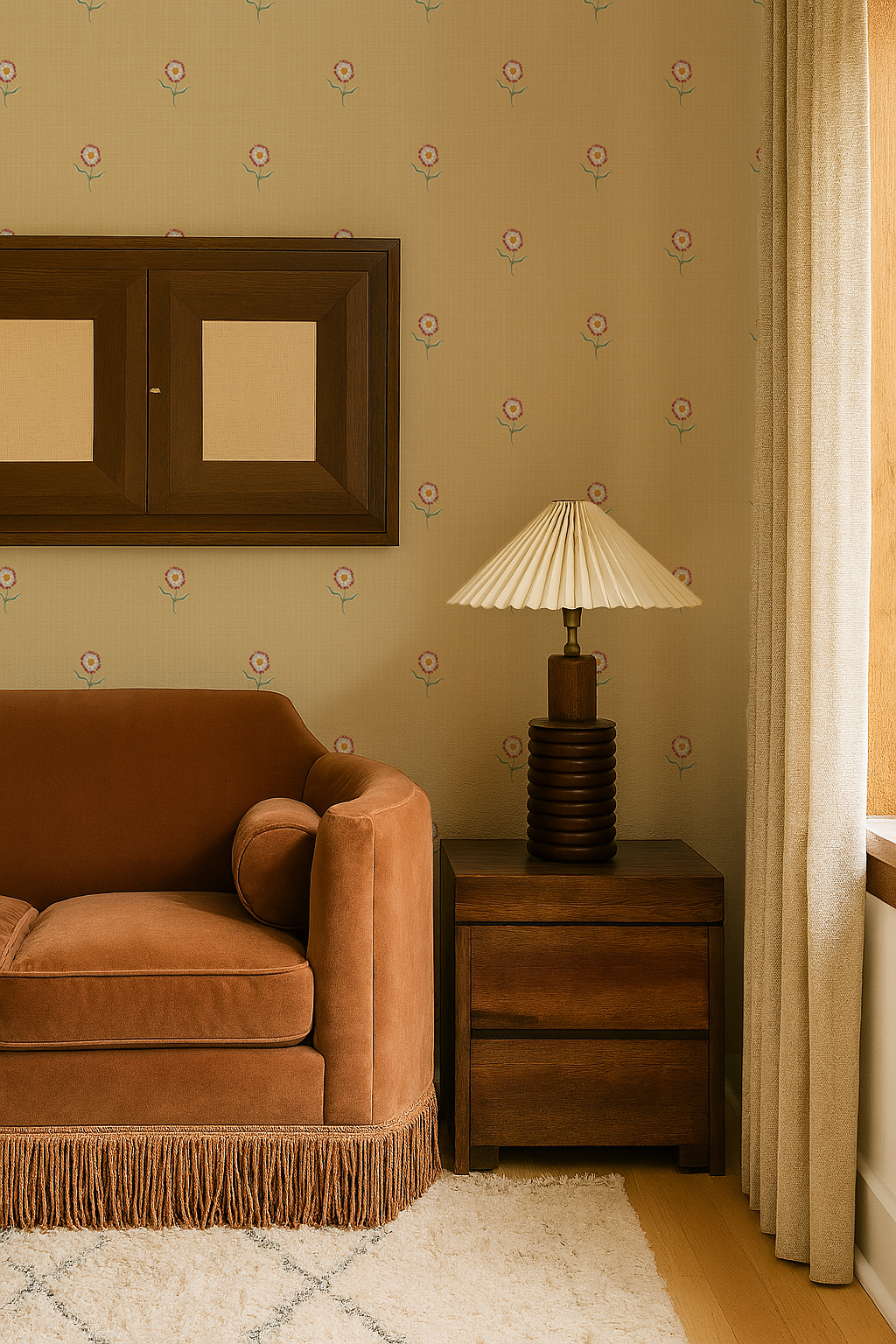 Daisy Dots Wallpaper, butter yellow