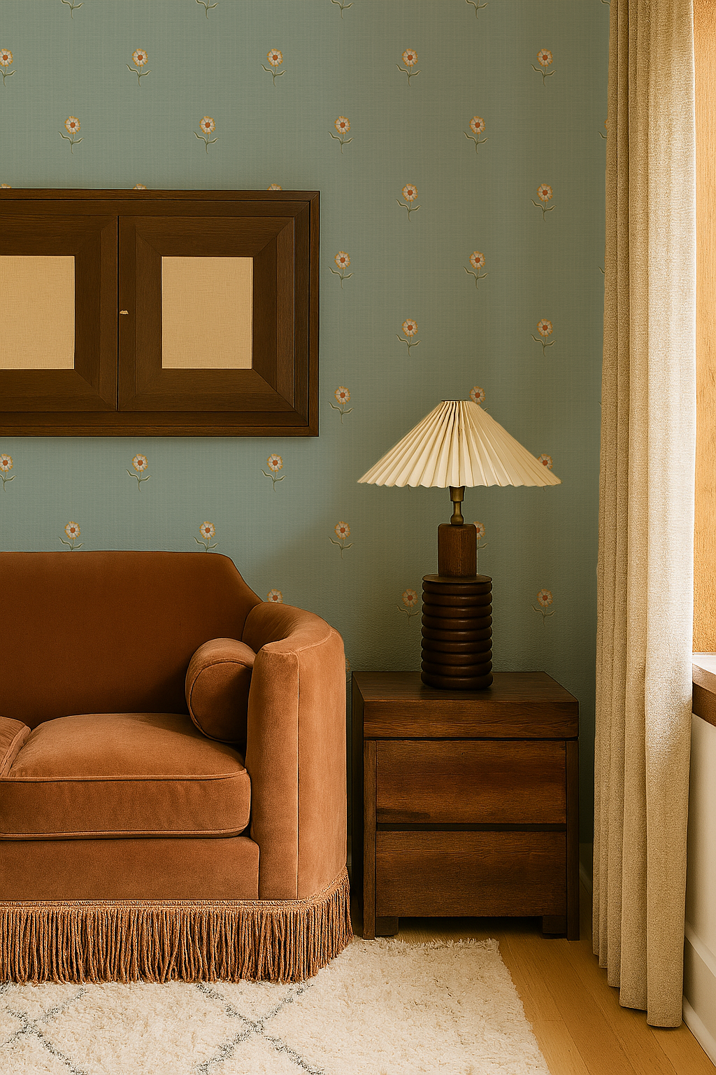 Daisy Dots Wallpaper, dusty teal
