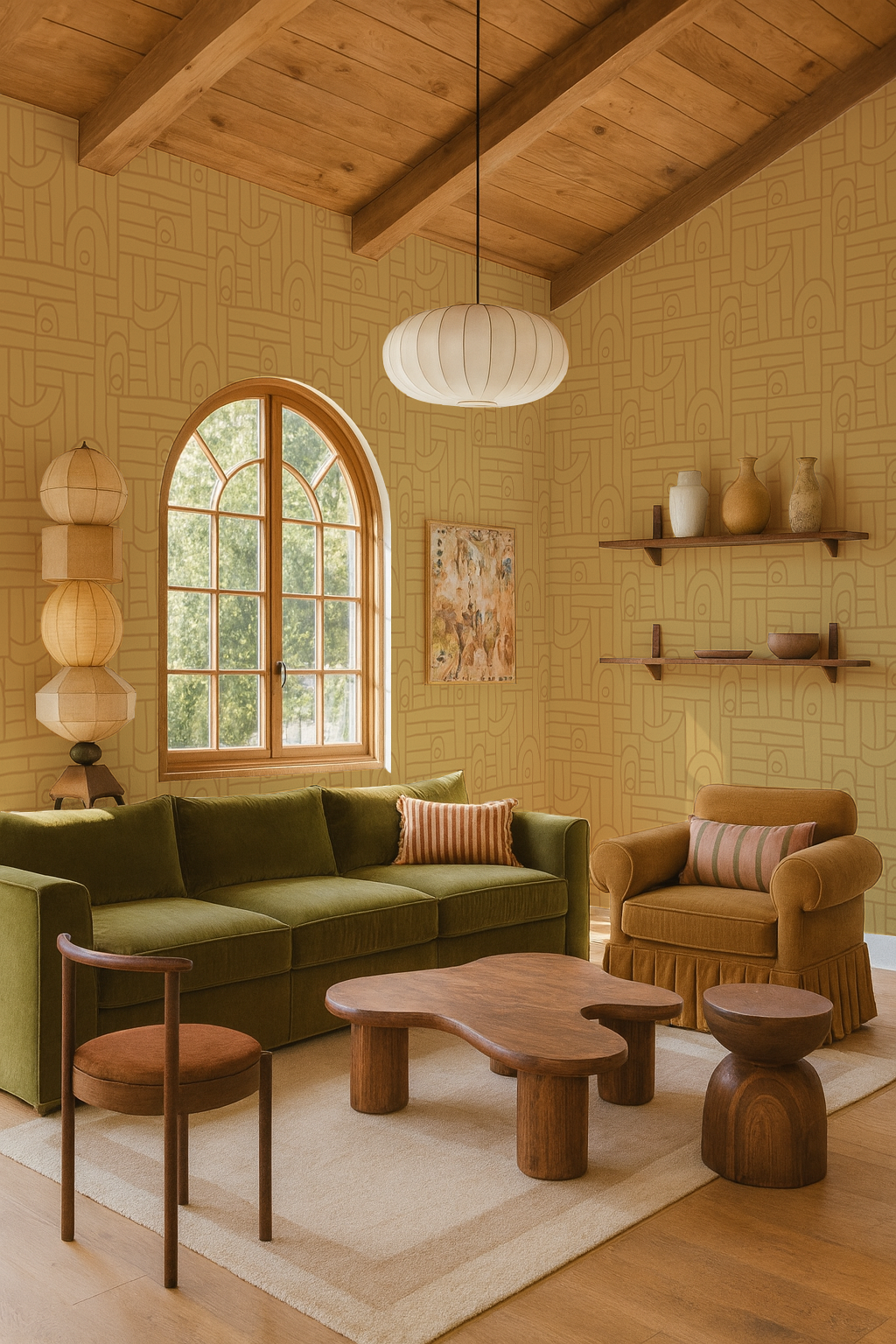 Deco Tile Wallpaper, butter yellow