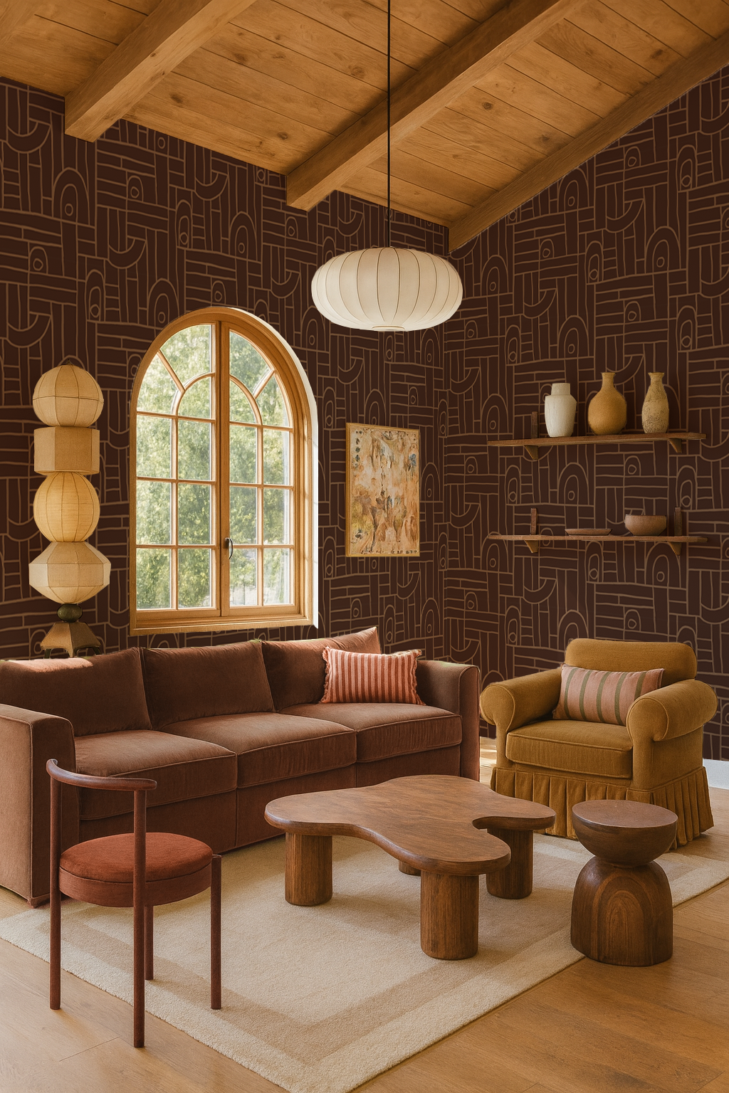 Deco Tile Wallpaper, coco and tan