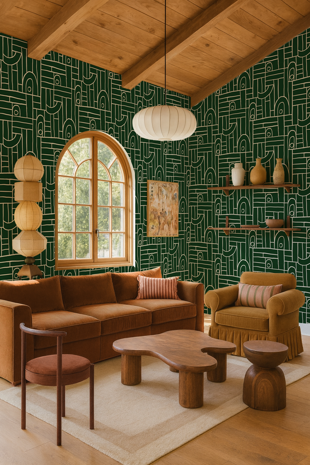 Deco Tile Wallpaper, green & white