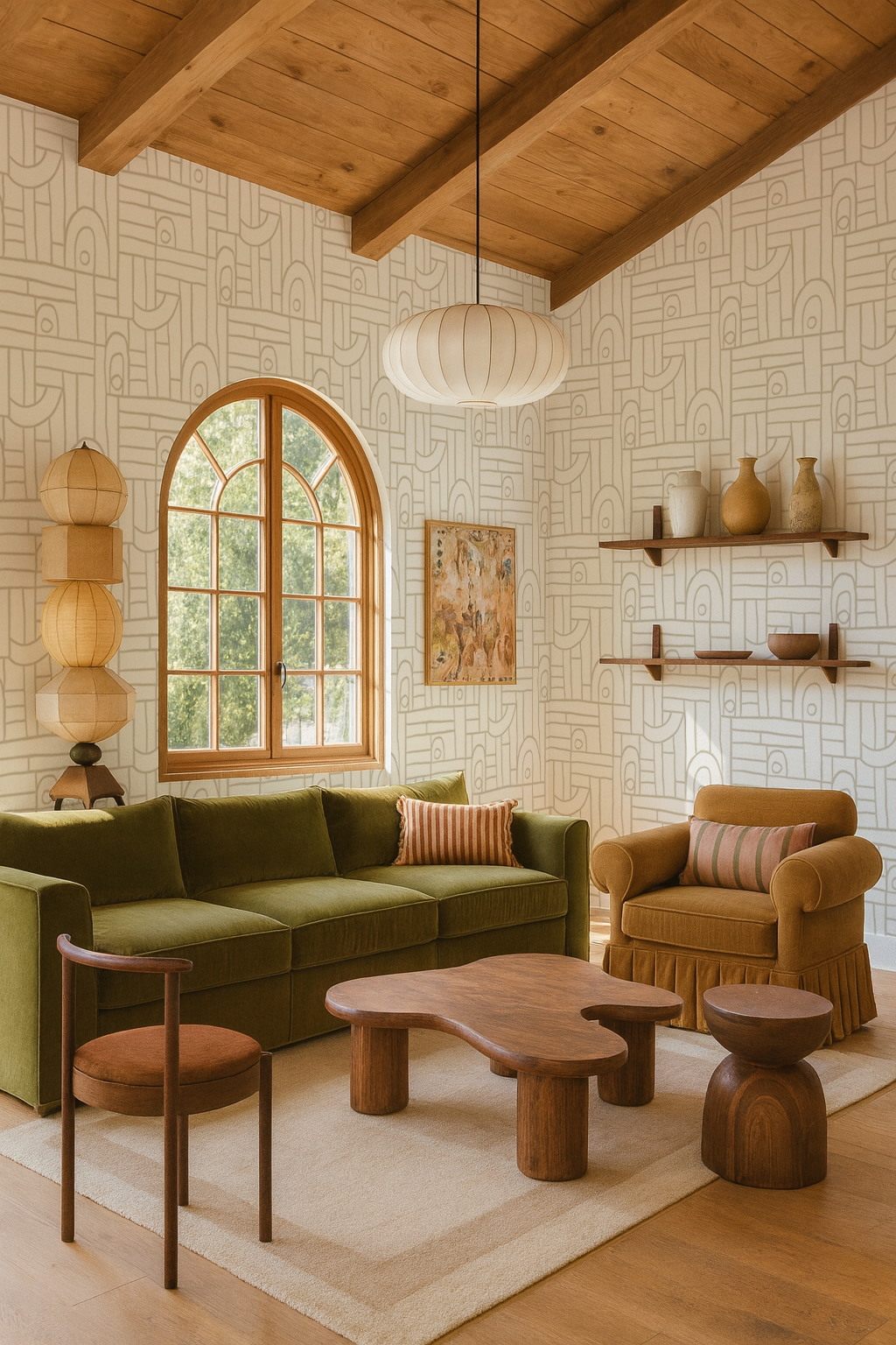 Deco Tile Wallpaper, off-white and neutral