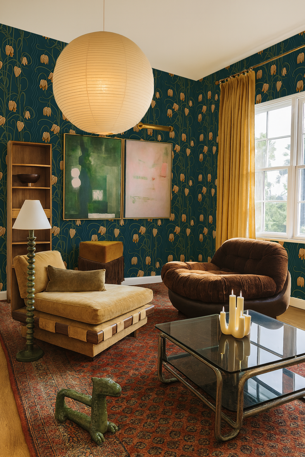 Campanas Wallpaper, dark blue and goldenrod