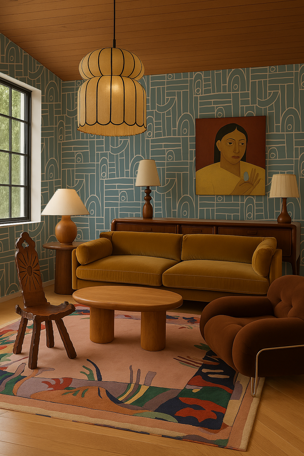 Deco Tile Wallpaper, dusty blue and white