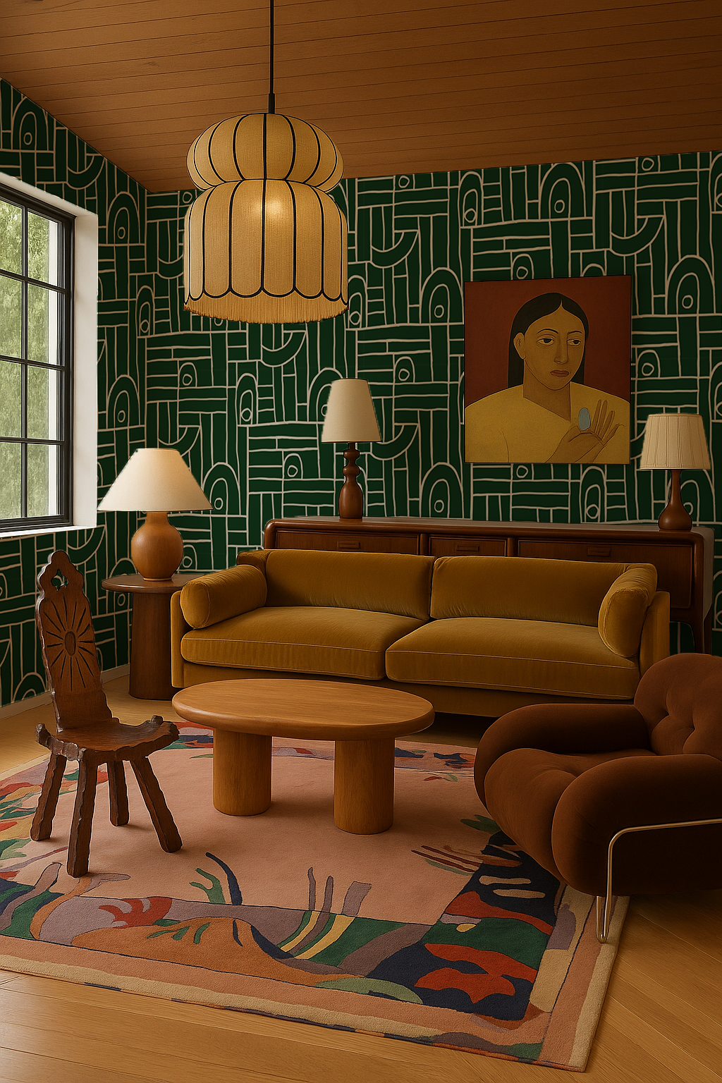 Deco Tile Wallpaper, green & white