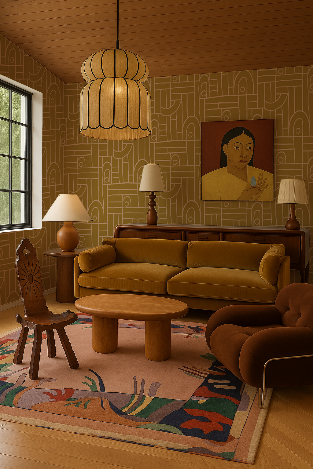 Deco Tile Wallpaper, mustard & peach