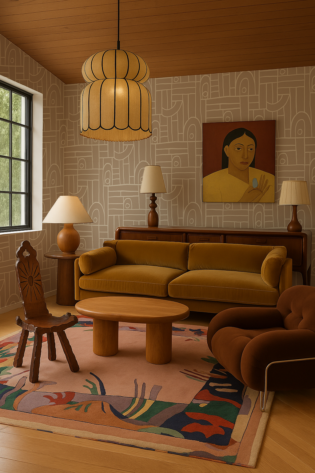 Deco Tile Wallpaper, tan and white