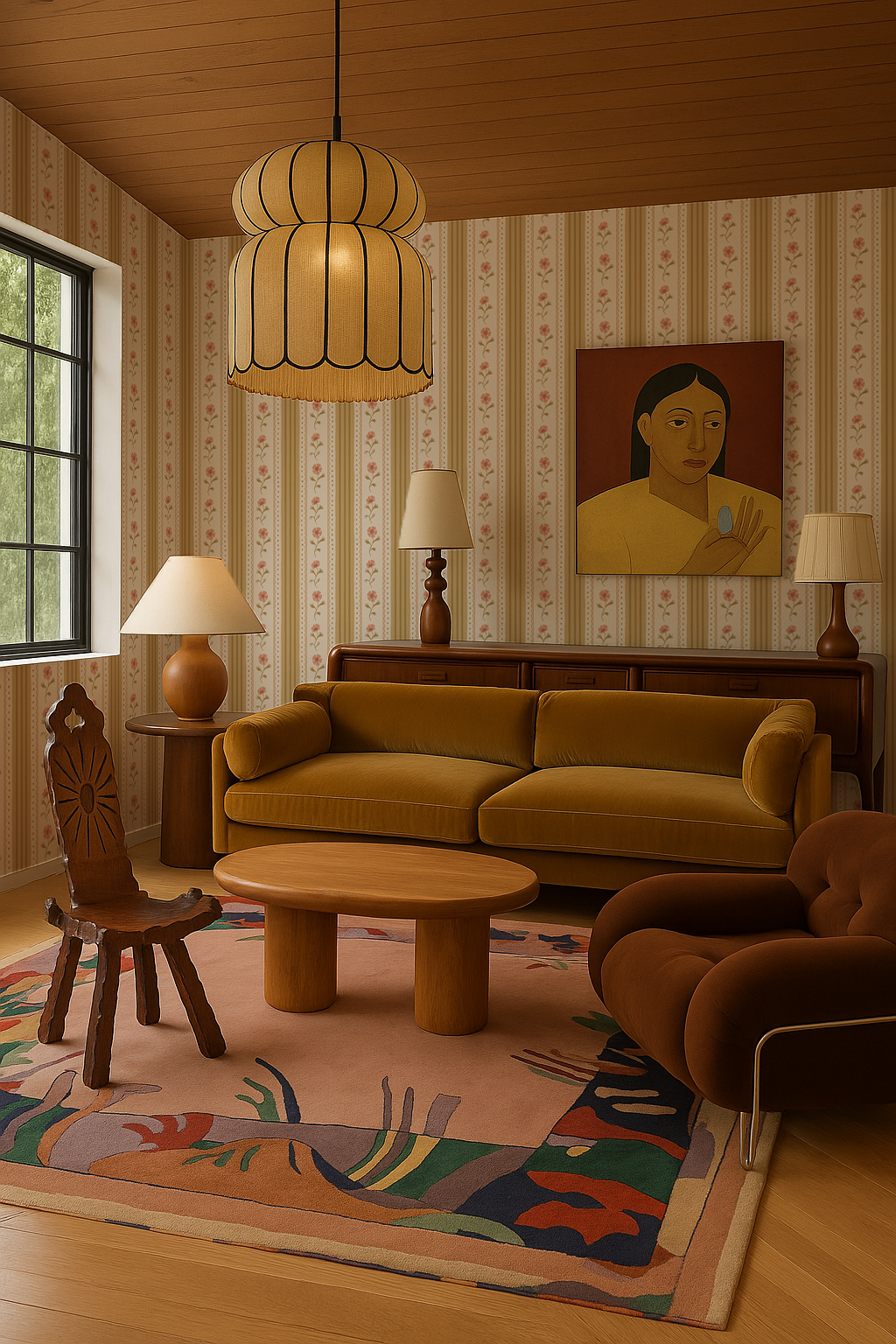 Amapola Stripe Wallpaper, beige, butter yellow and coral
