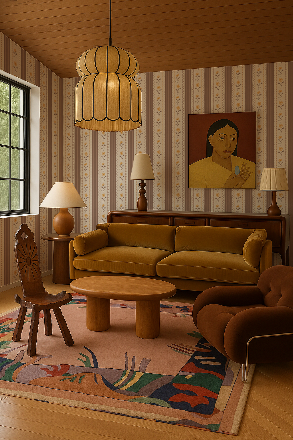 Amapola Stripe Wallpaper, beige, coco and marigold