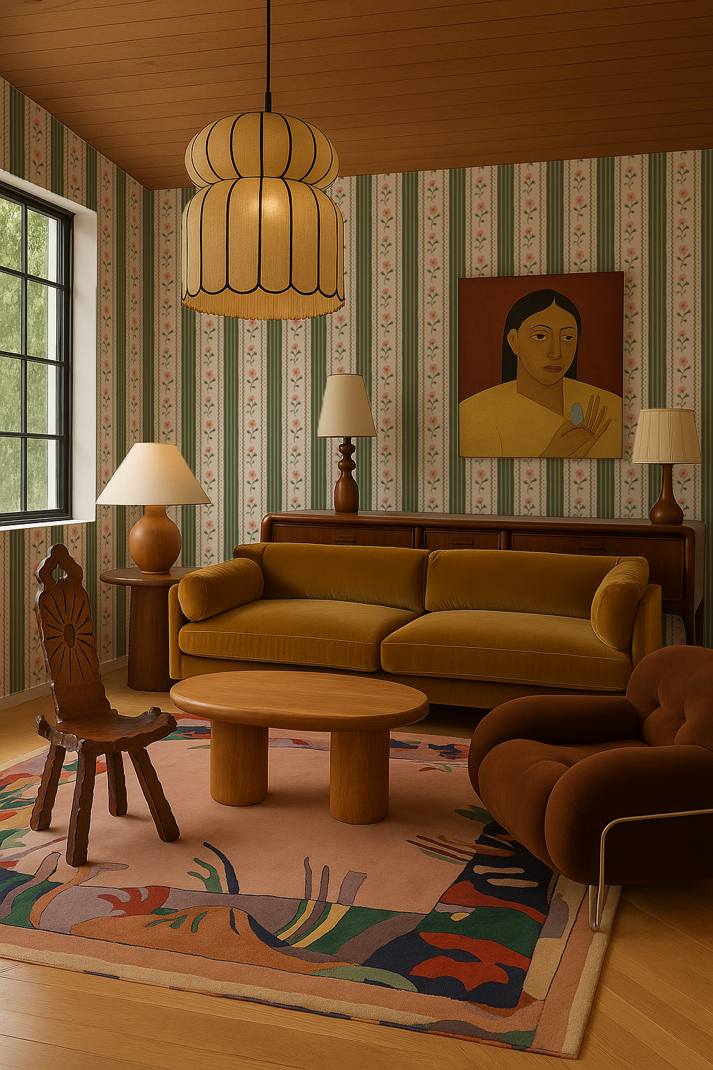 Amapola Stripe Wallpaper, beige, green and peach