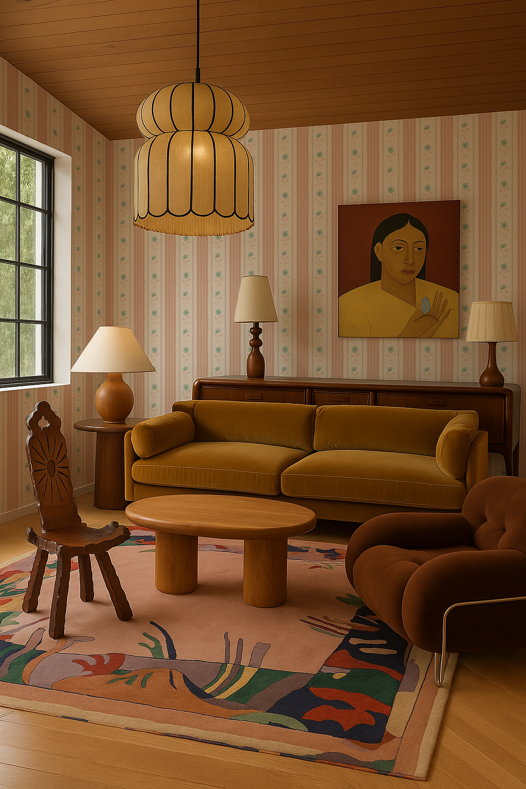 Amapola Stripe Wallpaper, beige, peach and mint