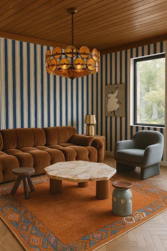 Riviera Stripe Wallpaper, off-white and navy