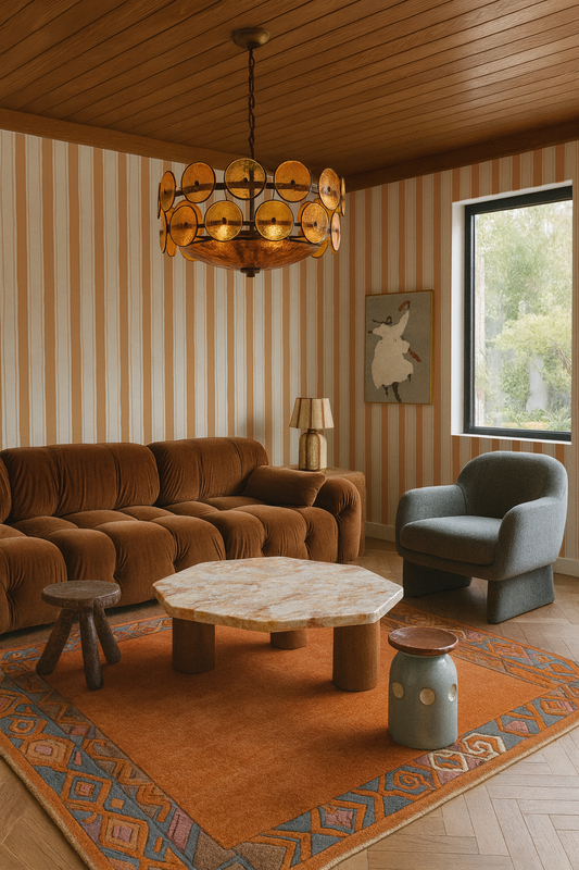 Riviera Stripe Wallpaper, off-white and orange creamsicle