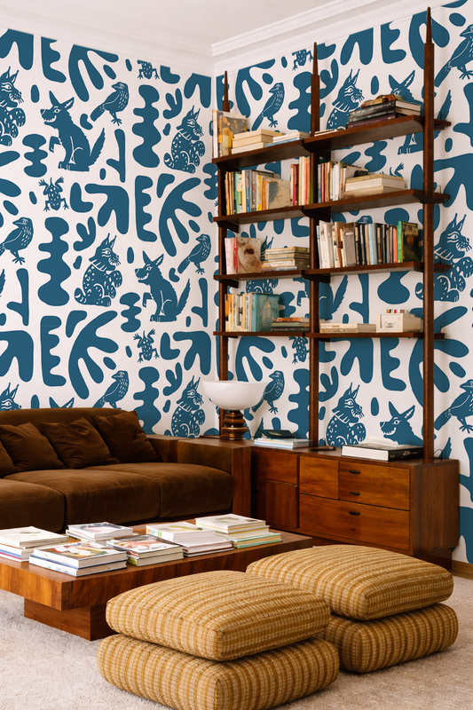 Abstract Animales Wallpaper, white and blue