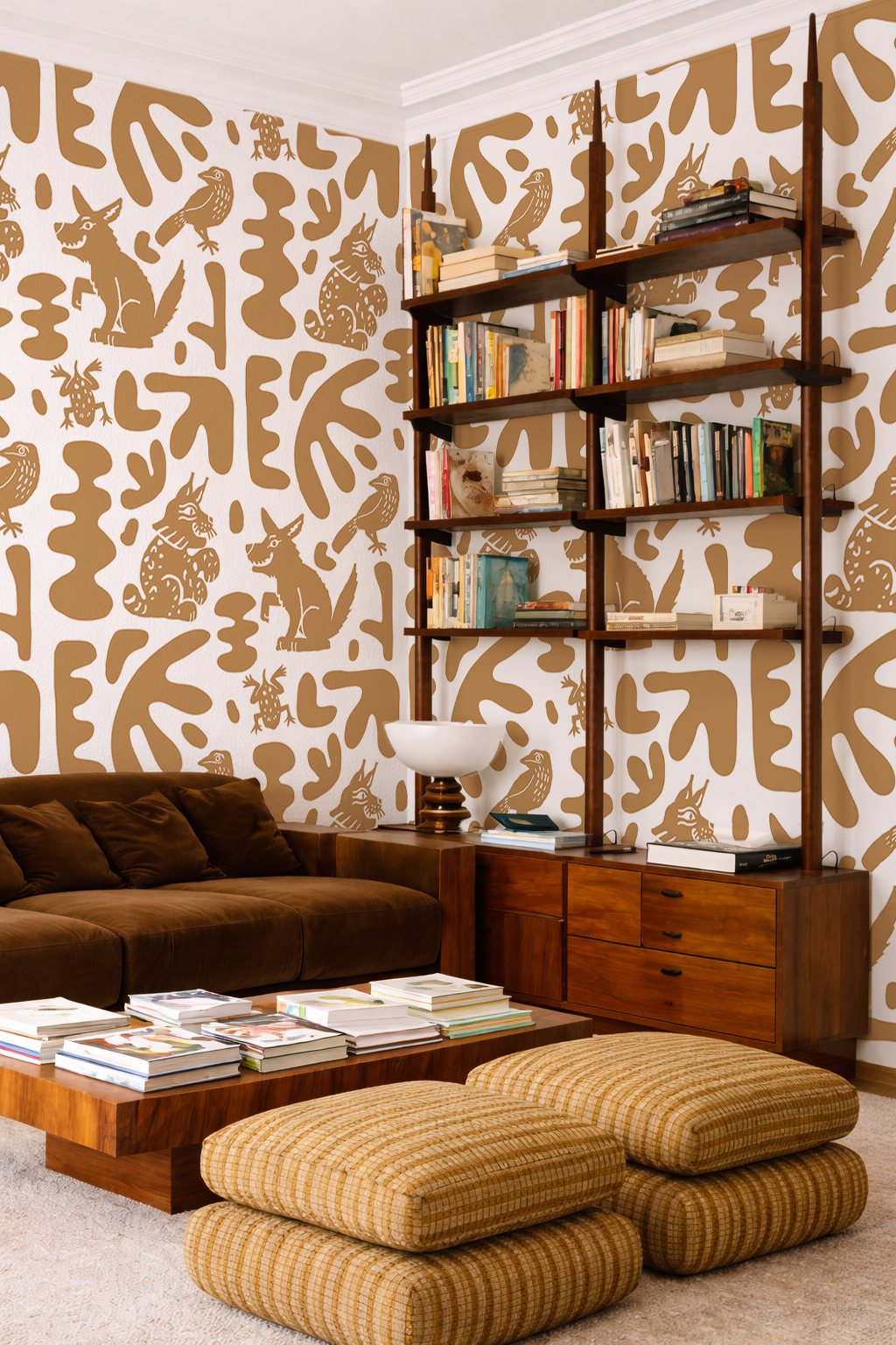 Abstract Animales Walllpaper, white and toffee