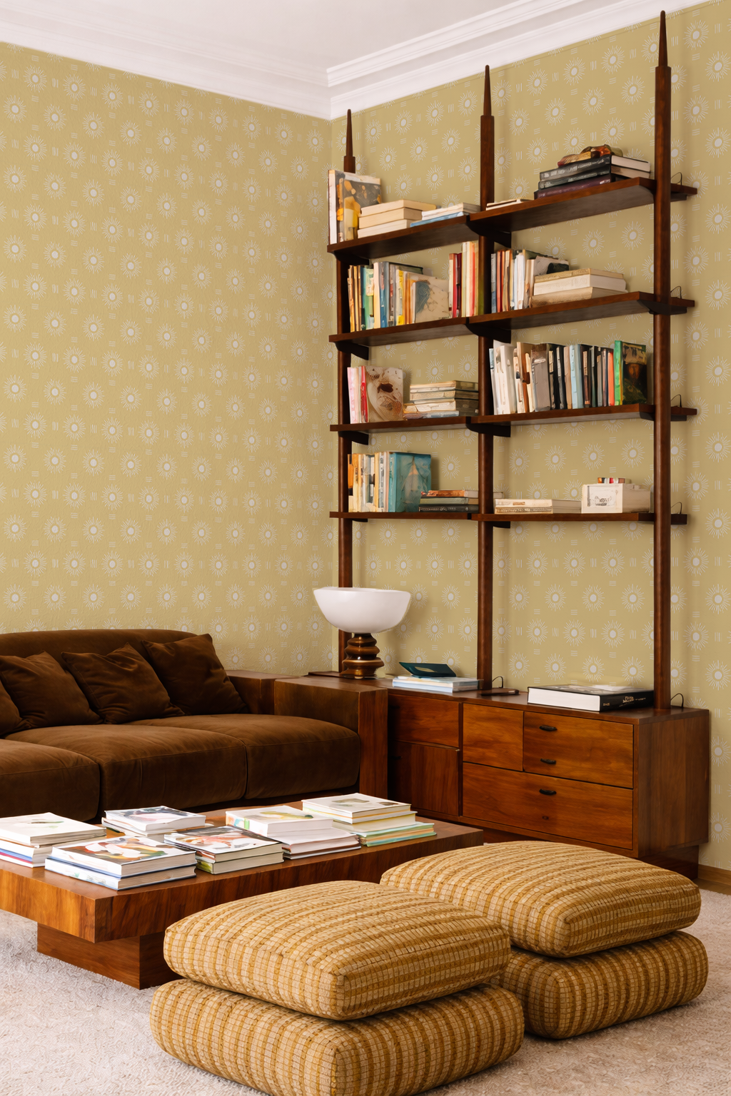 Sun Rays Wallpaper, butter yellow and white