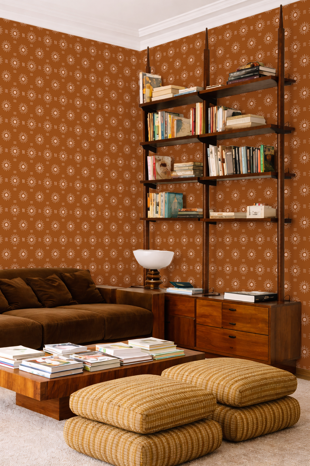Sun Rays Wallpaper, rust and peach