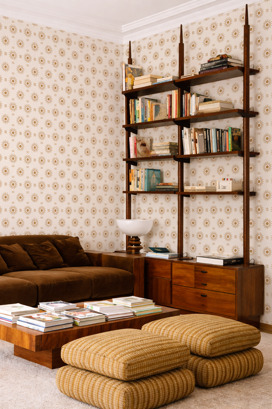 Sun Rays Wallpaper, off-white and toffee