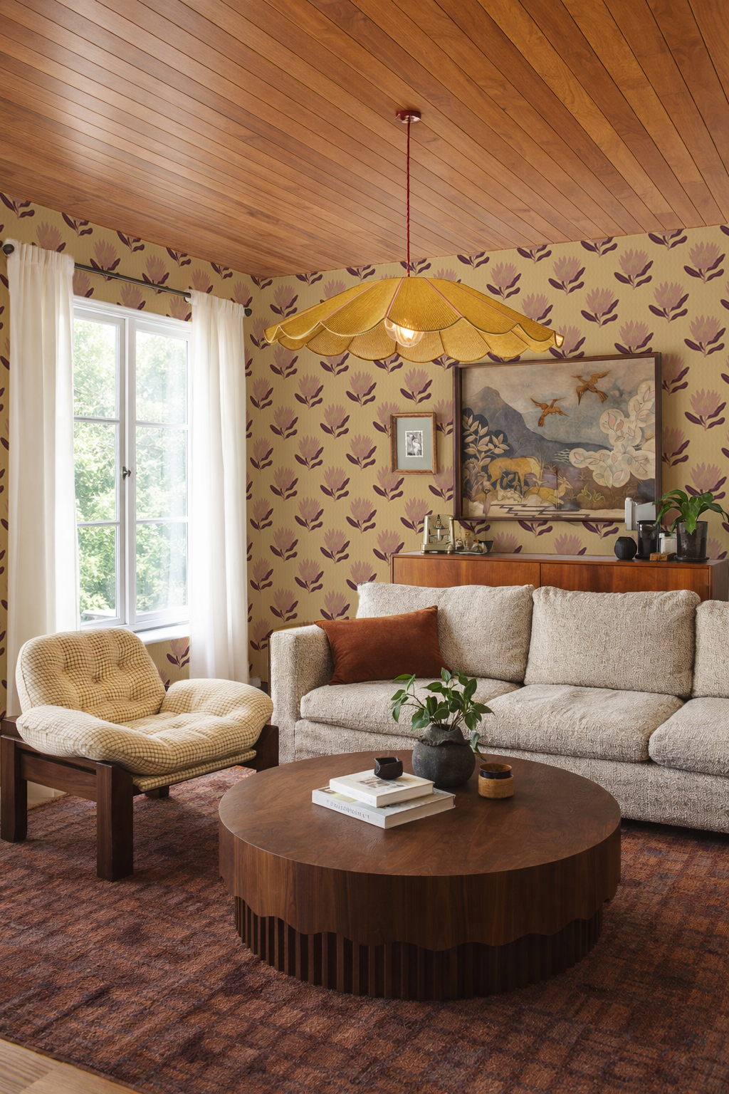 King Protea Wallpaper, butter yellow and mauve