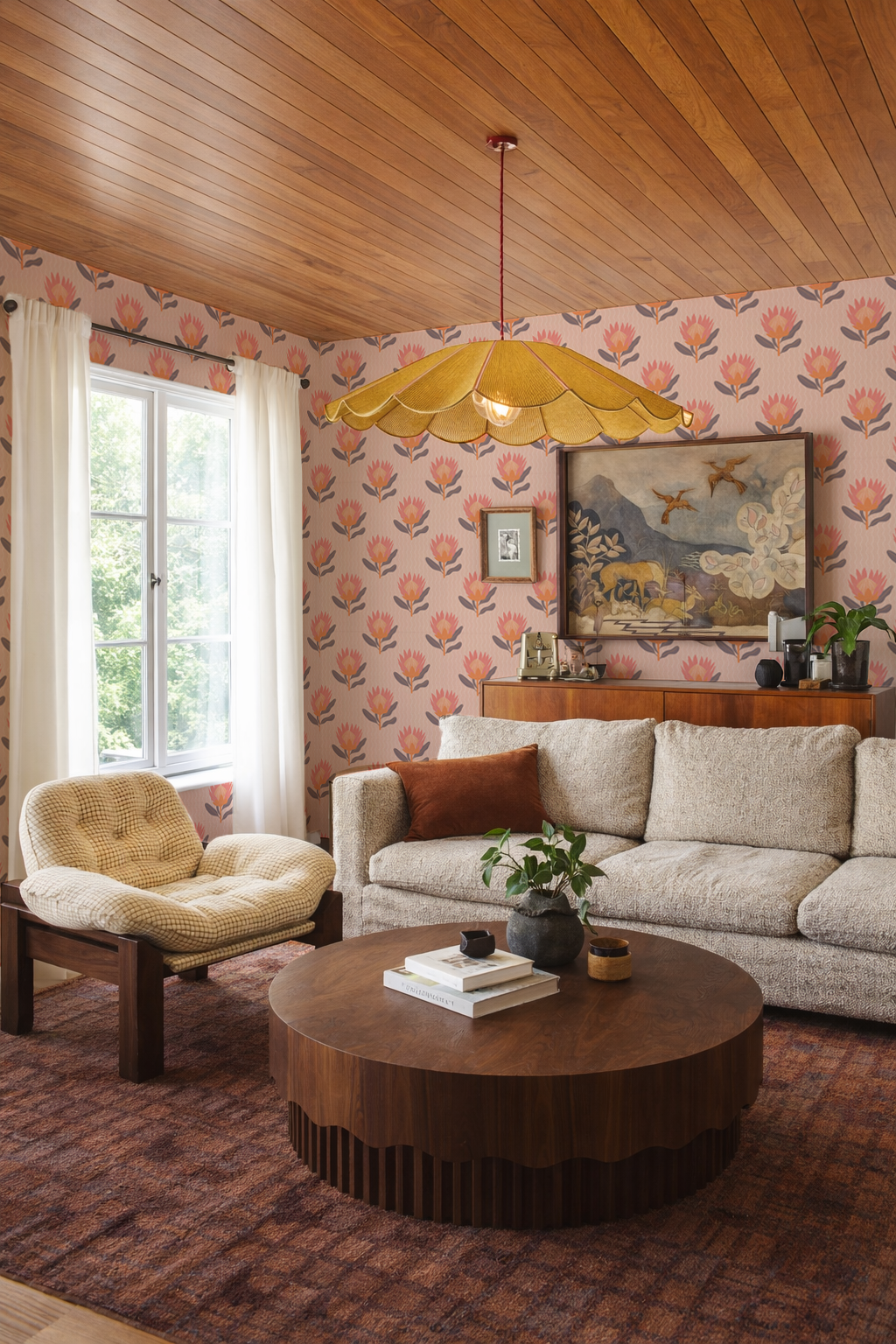 King Protea Wallpaper, coral and orange