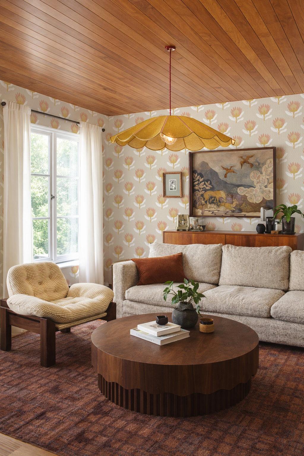 King Protea Wallpaper, tan and light coral