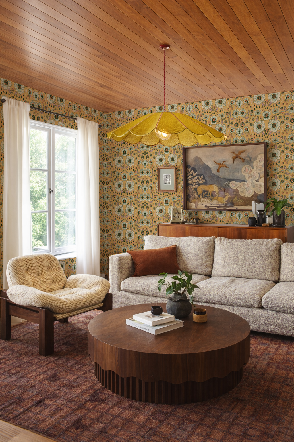 Meadow Bloom Wallpaper, off-white and light yellow