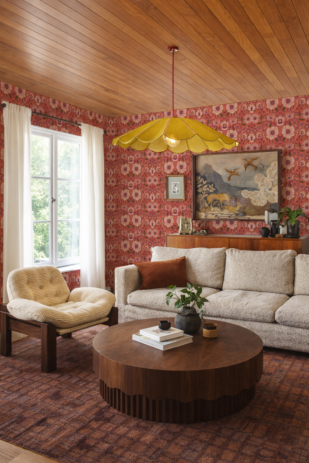 Meadow Bloom Wallpaper, poppy red