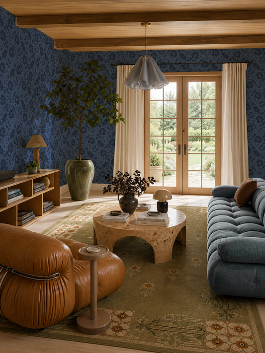 Poppy Pavilion Wallpaper, blue