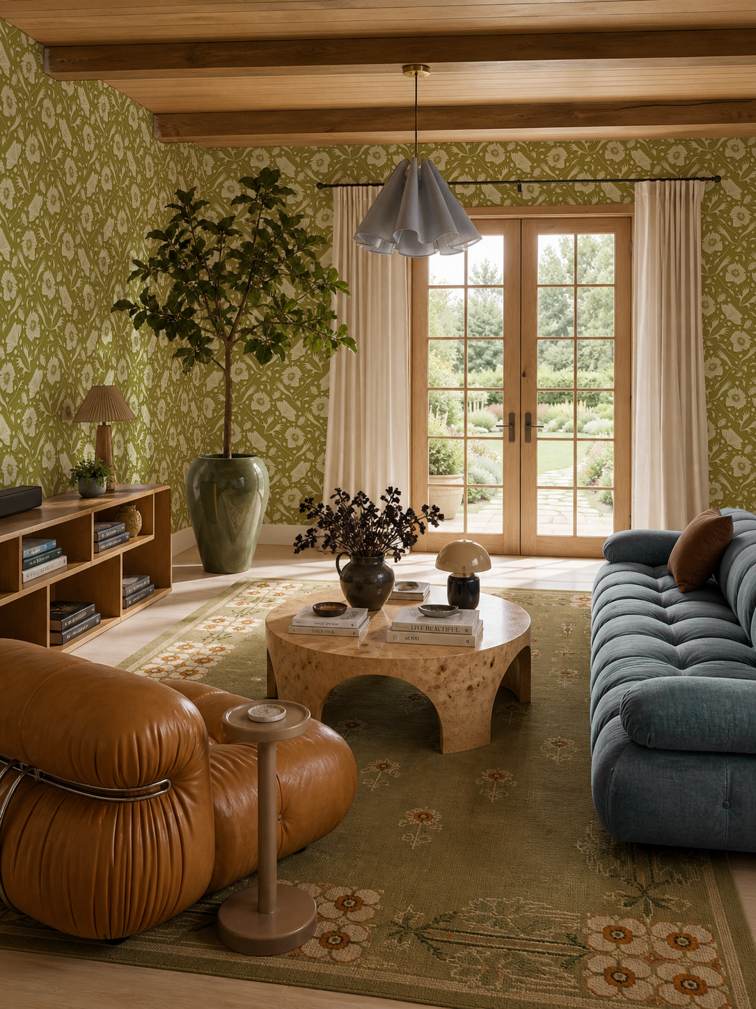 Poppy Pavilion Wallpaper, chartreuse