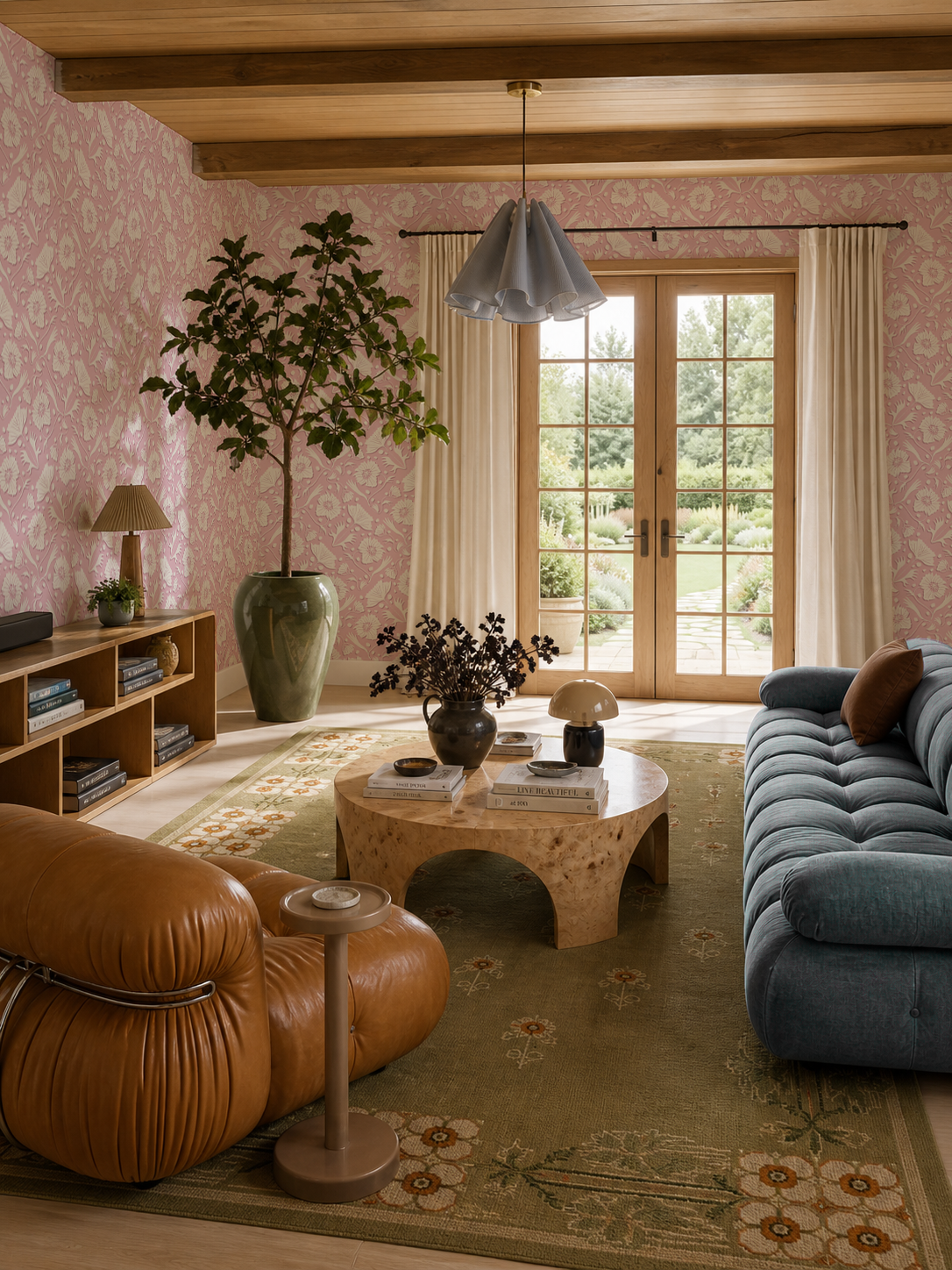 Poppy Pavilion Wallpaper, lilac and beige
