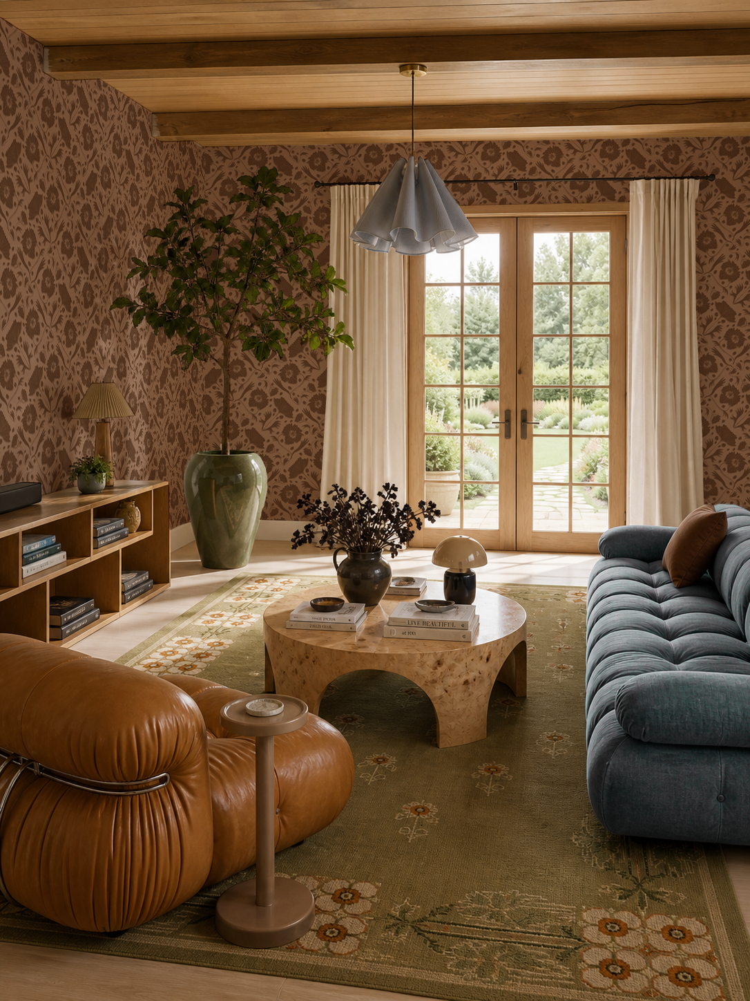 Poppy Pavilion Wallpaper, mocha latte