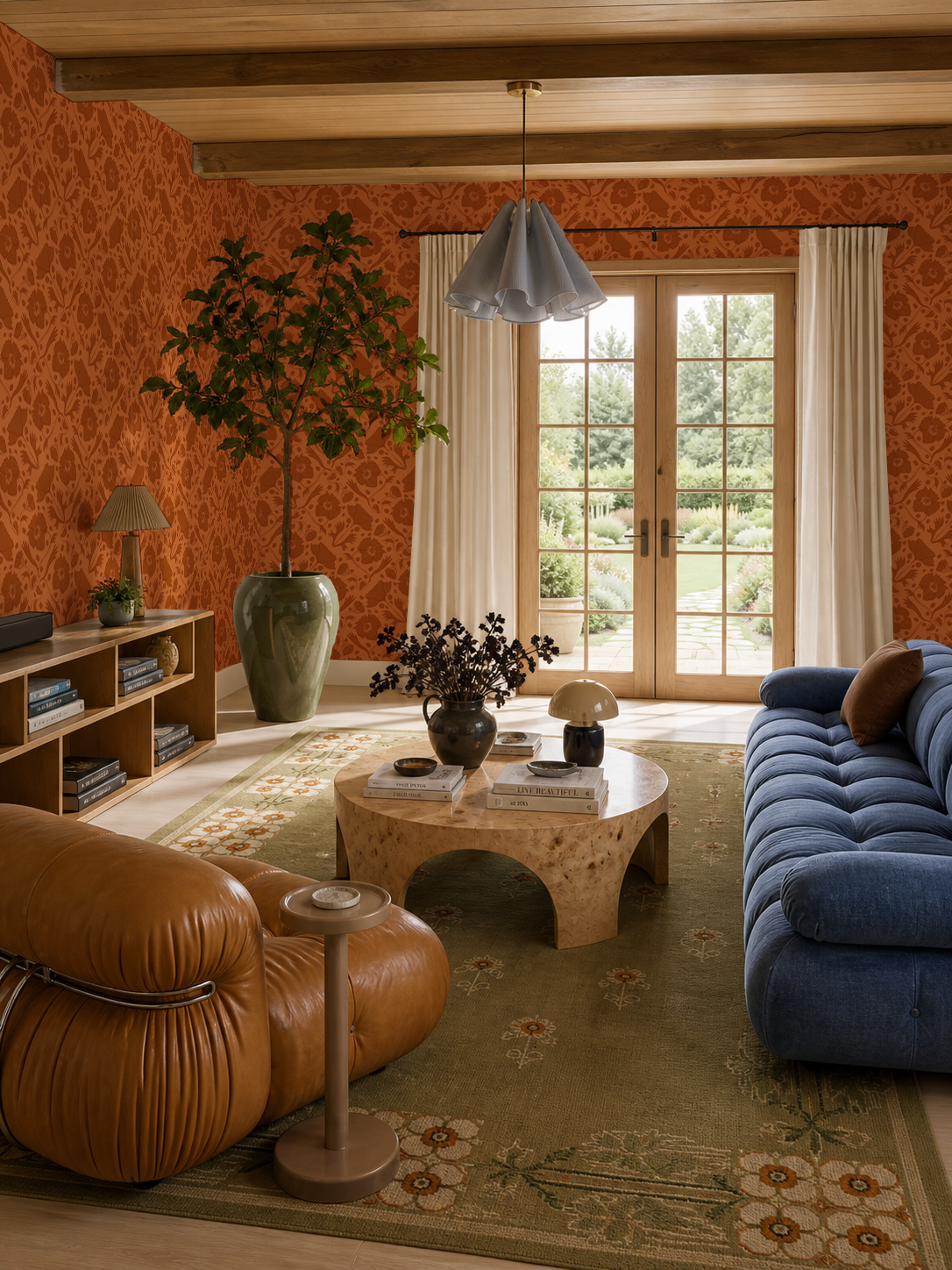 Poppy Pavilion Wallpaper, orange