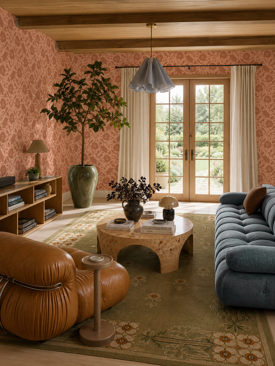 Poppy Pavilion Wallpaper, peach