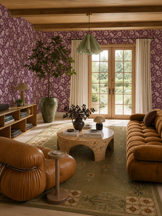 Poppy Pavilion Wallpaper, plum